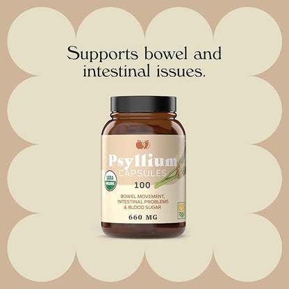 Pure Natural Whole Psyllium Husk Powder Capsules - 660mg Capsules 100 Pure Unflavored Fiber & Colon Cleanse Pills