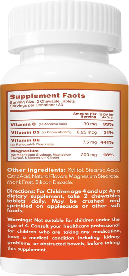 VAL Magnesium for Kids | High-Absorption Magnesium for Calm, Relaxation & Focus | Mg Glycinate, Citrate & Taurate | with Vitamin B6, D & C | Sugar-Free, Non-GMO | 60 Chewable Tablets