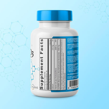 HMB and Vitamin D3 Supplement, 1,500mg Patented Formula with Clinical Dose, Preserve Lean Muscle with Ageless Performance, Beta-Hydroxy Beta-Methylbutyrate Capsules, 120 Count