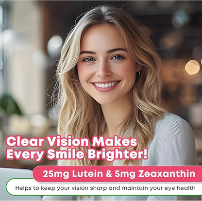 Lutein and Zeaxanthin Supplements Gummies, Advanced Eye Vitamin Supplement with Bilberry, Saffron, Grape Seed, Omega 3 for Macular Health, Dry Eye, Visual Function - Orange Flavor, 60 Count