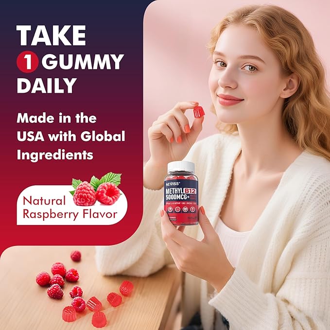 Iron 18mg + B12 Vitamins 5000 mcg Gummies for Adults Women & Men - w/Ultra Strength Active Methyl B-12, L-MethylFolate & B6 (P5P) - Carbonyl Iron Supplement Gummy for Energy, Immune & Focus,120Cts