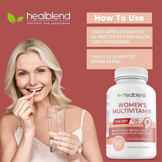 Women's Multivitamin with Biotin (Without Iron) - 20 Essential Vitamins and Minerals, Supports General Health, Energy & Immunity - 60 Capsules