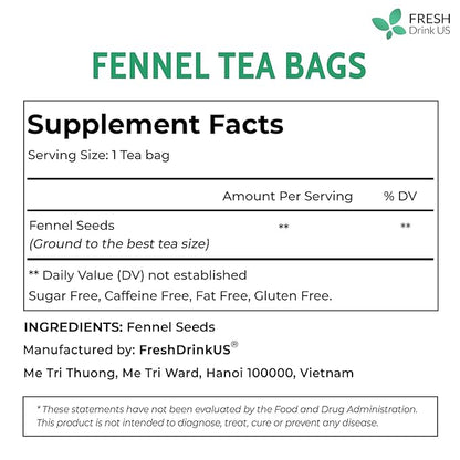 FreshDrinkUS, Premium 55 Fennel Tea Bags, 100% Natural & Pure from Fennel Seeds. Fennel Seed Herbal Tea. Fennel Seed Tea. Made with Natural Material Tea Bags. No Sugar, No Caffeine, No Gluten, Vegan.