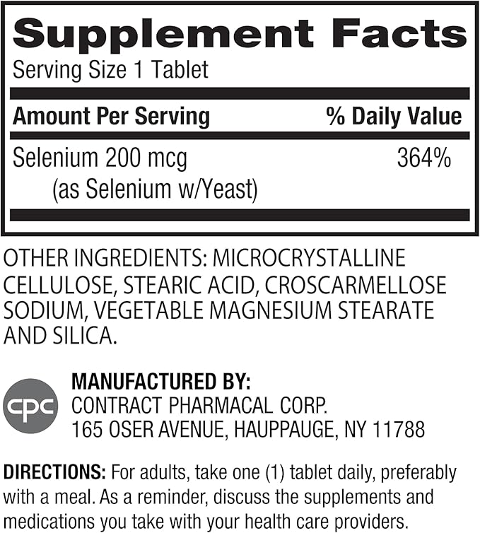 Earth's Splendor Selenium 200 mcg Dietary Supplement for Men & Women, Support Antioxidant Health and Immune System (100 Tablets, 3+ Month Supply)