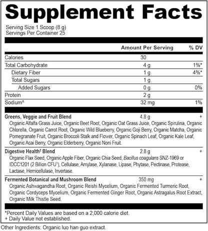 Ancient Nutrition Super Greens Powder, Organic Superfood Powder with Probiotics Made with Spirulina, Chlorella, Matcha, and Digestive Enzymes, 25 Servings, 7.5oz