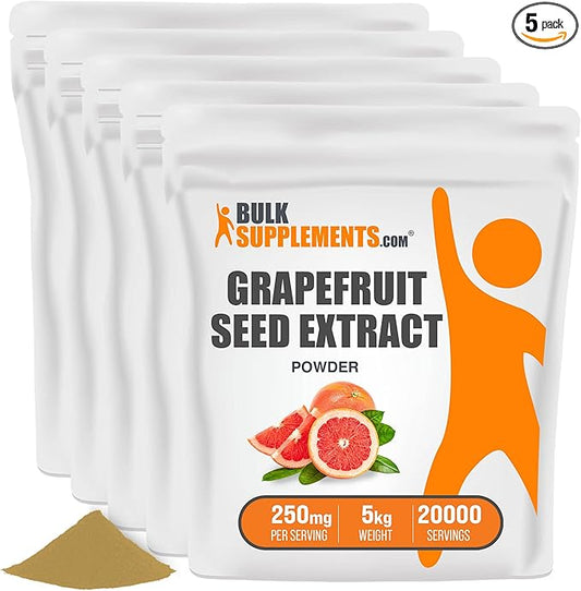 BulkSupplements.com Grapefruit Seed Extract Powder - Grapefruit Seed Supplements, Antioxidant Source - Herbal Supplement, Gluten Free, 250mg per Serving, 5kg (11 lbs) (Pack of 5)