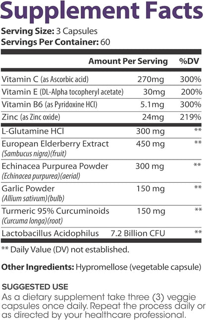 Immune Support for Women – with Elderberry, Zinc, Vitamins E, C & B6 – 180 Capsules – 60 Servings – Non-GMO, Gluten-Free, and Vegan-Friendly