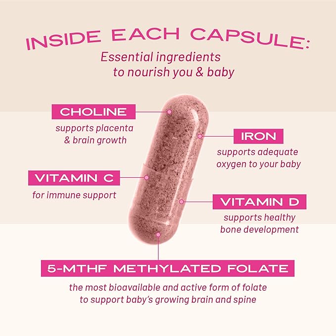 VITA-PCOS Prenatal Vitamins for Women - Prenatal Multivitamins with Folic Acid, Iron, Choline & More - Multivitamin for Women and Preconception - 90 Count Capsules (Pack of 1)