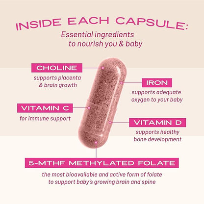 VITA-PCOS Prenatal Vitamins for Women - Prenatal Multivitamins with Folic Acid, Iron, Choline & More - Multivitamin for Women and Preconception - 90 Count Capsules (Pack of 1)