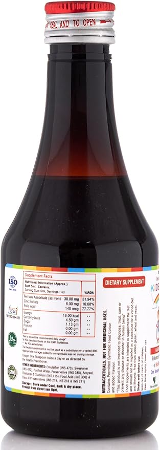 Kidbest Iron (Haematinic) Syrup, Zinc, Folic Acid, 200 ML