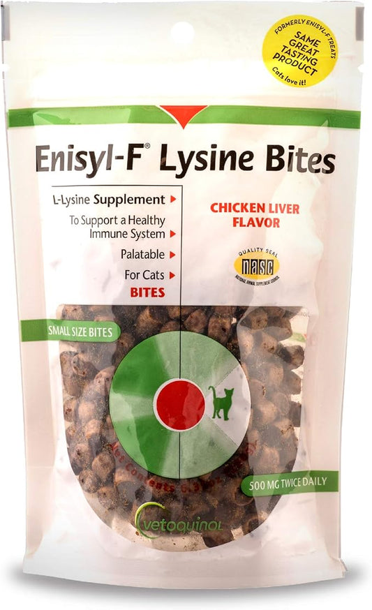 Vetoquinol Enisyl-F Lysine Bites: L-Lysine Chews for Cats & Kittens - Chicken Liver-Flavor, 6.4oz (180g) Recloseable Bag