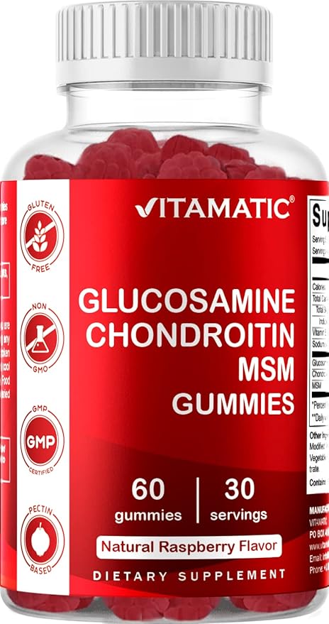 Vitamatic Glucosamine Chondroitin Gummies with MSM & Vitamin E – Joint Support Formula – 60 Pectin-Based Vegan Gummies