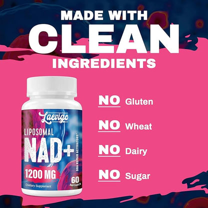 1200mg Liposomal NAD+ Supplement, Ultra Purity Actual NAD Supplement, Enhanced Absorption, Boosting NAD+, Age Defense, Energy, Metabolic Repair, 120 Softgels