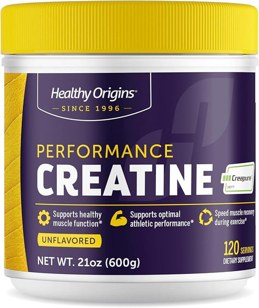 Healthy Origins® Performance Creatine with Creapure®, Unflavored Micronized Powder, Supports Muscle Function, Energy & Recovery, 21.2oz (600g), 120 Servings