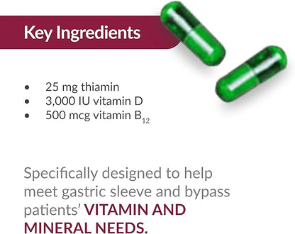 Bariatric Advantage Ultra Solo Without Iron - Once-Per-Day Daily Multivitamin - for Bariatric Patients - with Thiamin, Vitamin A & More - Gluten Free - 30 Capsules