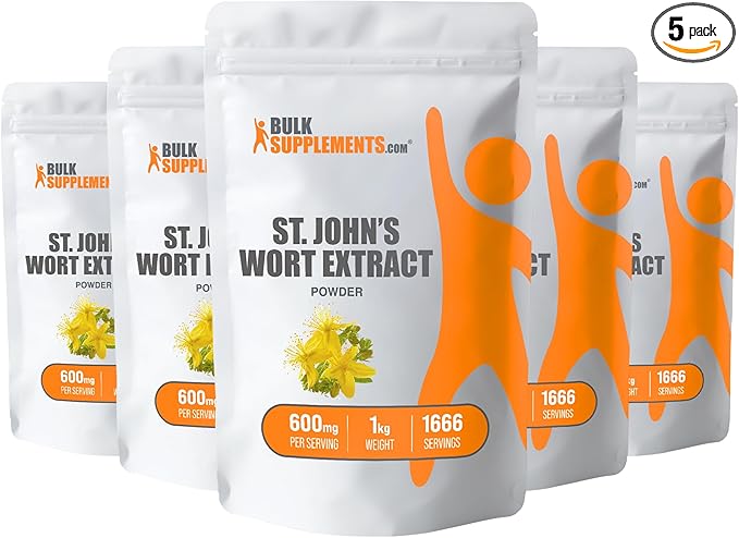 BulkSupplements.com St. John's Wort Extract - St. Johns Wort Supplement, Herbal Supplement for Mood - Vegan & Gluten Free, 600mg per Serving, 5kg (11 lbs) (Pack of 5)