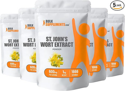 BulkSupplements.com St. John's Wort Extract - St. Johns Wort Supplement, Herbal Supplement for Mood - Vegan & Gluten Free, 600mg per Serving, 5kg (11 lbs) (Pack of 5)