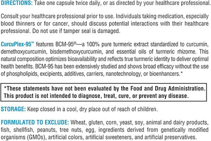 XYMOGEN CurcuPlex-95 - Turmeric Curcumin Supplements with Enhanced Bioavailability - Daily Brain Support Supplement (60 Vegan Turmeric Capsules)