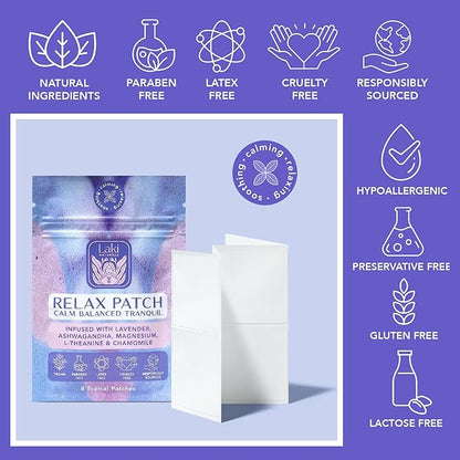 Laki Naturals Relax Patch (Pack of 8) | Natural Plant-Based Ingredients for Stress and Worry | Calming Formula for Better Sleep