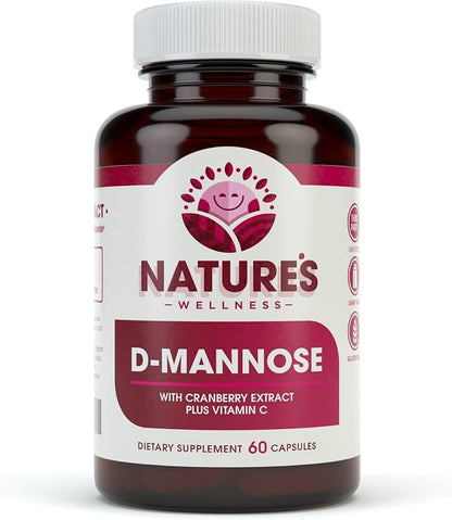 D MANNOSE with Cranberry Extract & Vitamin C - Urinary Tract UT Cleanse & Bladder Health - Protects Against Urinary Tract Infections UTI - Natural Healthy Flush & Detox Impurities | 60 Veg Capsule