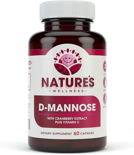 D MANNOSE with Cranberry Extract & Vitamin C - Urinary Tract UT Cleanse & Bladder Health - Protects Against Urinary Tract Infections UTI - Natural Healthy Flush & Detox Impurities | 60 Veg Capsule