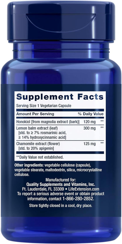 Life Extension Herbal Sleep PM, Lemon Balm, honokiol (Magnolia bark), Chamomile, Promotes Healthy Sleep, Hormone-Free, melatonin-Free, Gluten Free, Non-GMO, Vegetarian, 30 Capsules