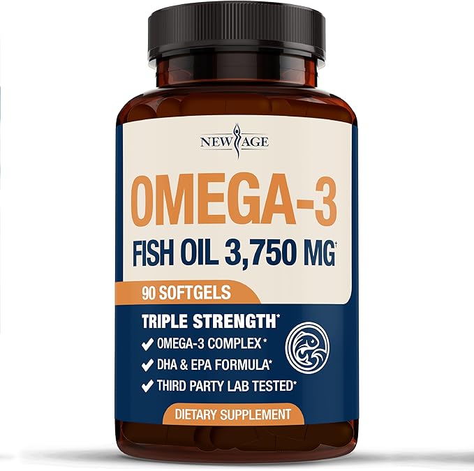 Triple Strength Omega 3 Fish Oil 3750 mg - EPA & DHA - Over 3000mg Omega-3 Fatty Acids - 1350mg EPA + 900mg DHA - Best Essential Fatty Acids, Burpless Fish Oil - 90 Count
