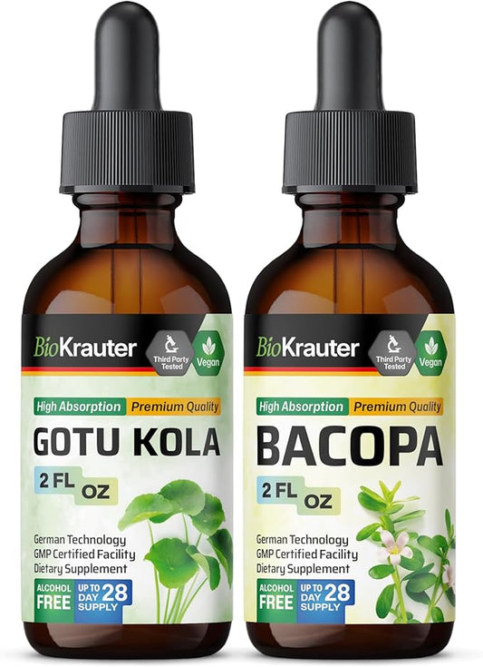 BIO KRAUTER Gotu Kola Tincture 2 Fl. Oz. & Bacopa Tincture 2 Fl. Oz.