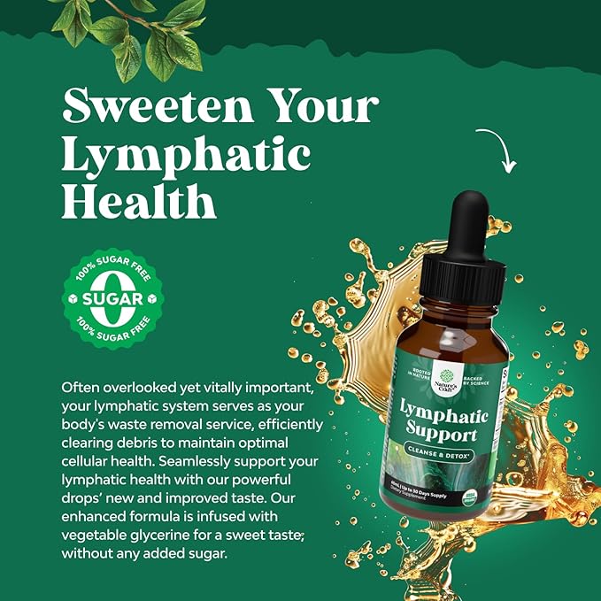 Certified Organic Lymphatic Drainage Drops - Herbal Lymphatic Cleanse and Immune Support Supplement with Echinacea Goldenseal & Red Clover Extract - Vegan Non GMO Alcohol and Sugar Free - 60 Servings