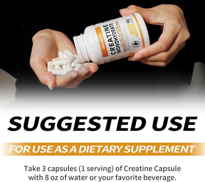 Creatine Monohydrate 2500mg, 180 Capsules - Gluten Free, Non-GMO