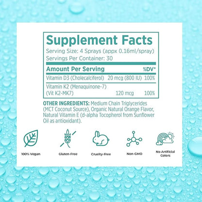 Vegan Life Nutrition Vitamin D3 and K2 Oral Spray Supplement, 0.65 Ounce