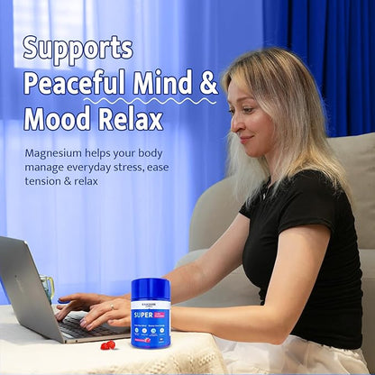 Magnesium Glycinate Gummies for Adults 100mg, Supplement with Magnesium Glycinate, Ashwagandha, L Theanine, Supercalming Gummies for Relax & Sleep, 60 Gummies