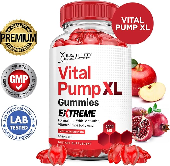 Justified Laboratories (5 Pack) Vital Pump XL Extreme 2000MG Performance Gummies Vital PumpXL Advanced Formula Formulated with Beet Juice ACV Pomegranate Powder B12 Vegan Non GMO 300 Gummys