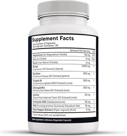 Shilajit Supplement with Sea Moss, Ashwagandha, Tongkat Ali, Boron, Magnesium - Fulvic Acid Capsules for Men - 90 Count (Pack of 2)