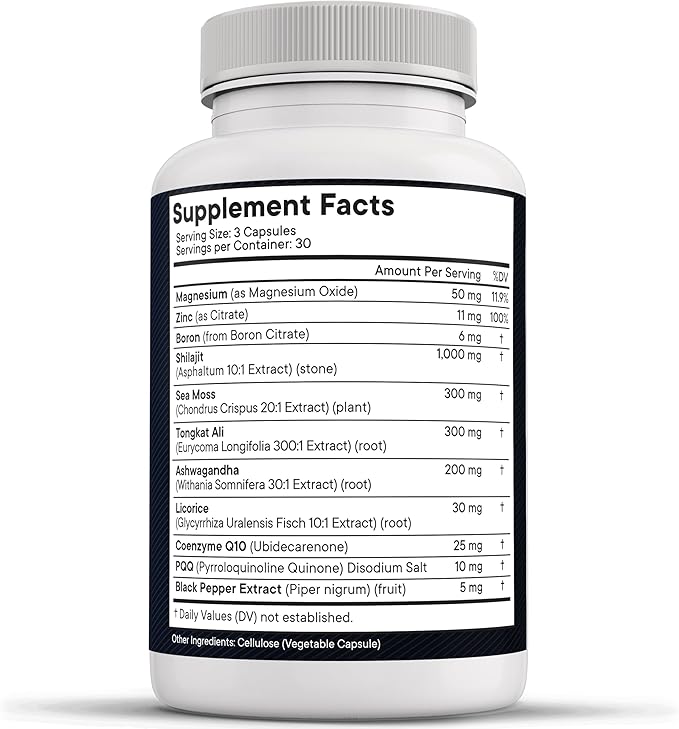 Shilajit Supplement with Sea Moss, Ashwagandha, Tongkat Ali, Boron, Magnesium - Fulvic Acid Capsules for Men - 90 Count (Pack of 2)