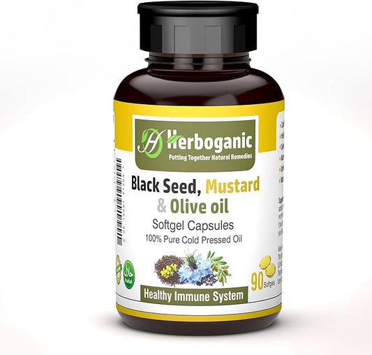 Black Seed, Mustard and Olive Softgels Capsules - 90 - Count - Blended with Other Herbal Products-Supports Overall Health welness and Immunity.