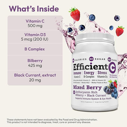 ANDREW LESSMAN Efficient C Mixed Berry 30 Packets - Immune, Energy, Stress and Eye Health Support. Reinvention of The Vitamin C Drink. No Calories. No Sugar. No Carbs. Easy to Mix.