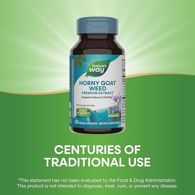 Nature's Way Horny Goat Weed Premium Extract Sexual Vitality,* Non-GMO, Vegan, 60 Capsules