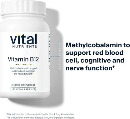 Vital Nutrients Vitamin B12 1000mcg - Vegan - Methylcobalamin for Metabolism, Cognitive & Nervous System Health* - High-Potency B12 Supplement - Gluten, Dairy, Soy Free - 100 Capsules