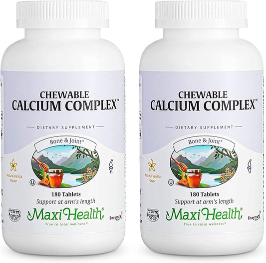 Maxi Health Chewable Calcium Complex - 1000 mg Calcium Supplement w/Vitamin D3 (1000 IU) & Magnesium (400 mg) - Bone, Teeth & Joint Support - 180 Count Chews (Pack of 2)