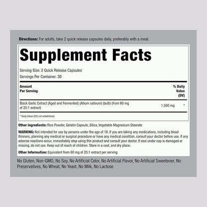 Piping Rock Black Garlic Capsules 1500mg | 60 Count | Aged and Fermented | Non-GMO, Gluten Free