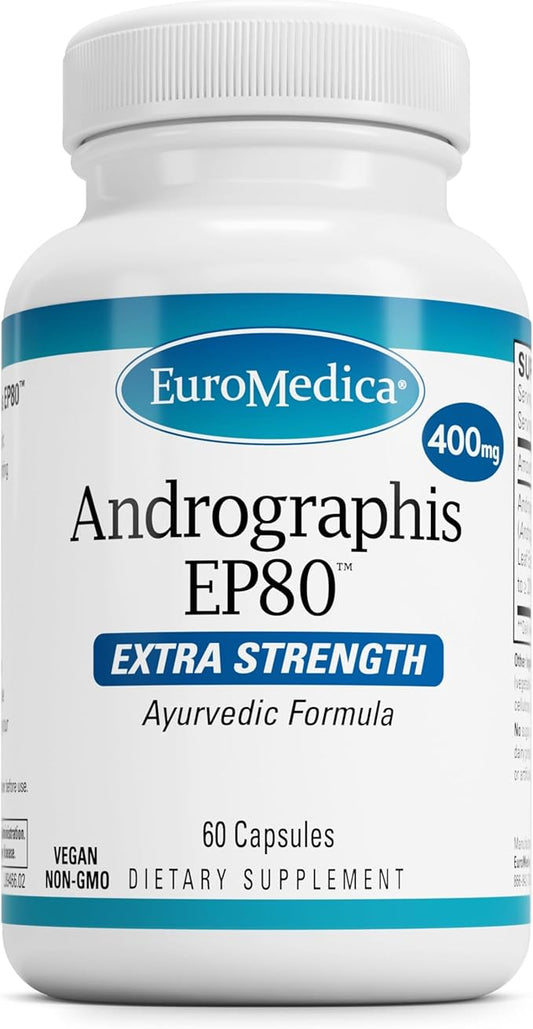 Euromedica Andrographis EP80 - Supplement for Brain Health & Immune Support - Joint Health Support Supplement to Aid Mobility - Vegan Adaptogen Supplement for Energy & Liver Support - 60 Capsules