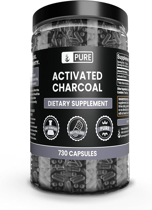 PURE ORIGINAL INGREDIENTS Activated Charcoal (730 Capsules) No Magnesium or Rice Fillers, Always Pure, Lab Verified