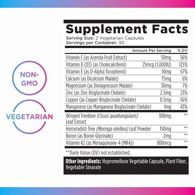 Livingood Daily Calcium Supplement for Women & Men, Bone Support (60 Vegetarian Capsules) - Bone Health Supplements Support Bone Density, Strength & Growth - Magnesium, Zinc, Vitamin D3 & K2 - Non-GMO