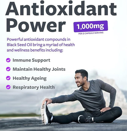 Black Seed Oil - 120 Softgel Capsules Skin Health (Non-GMO & Vegan) Cold-Pressed Nigella Sativa Producing Pure Black Cumin Seed Oil with Vitamin E - 500mg Each, 1000mg Per 2 Capsule Serving