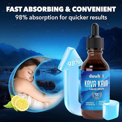 Kava Kava Extract Liquid Drops with Ashwagandha Lemon Balm L-Theanine, High Potency Kava Root Extract Tincture Supplement for Relaxation, 2 Fl Oz