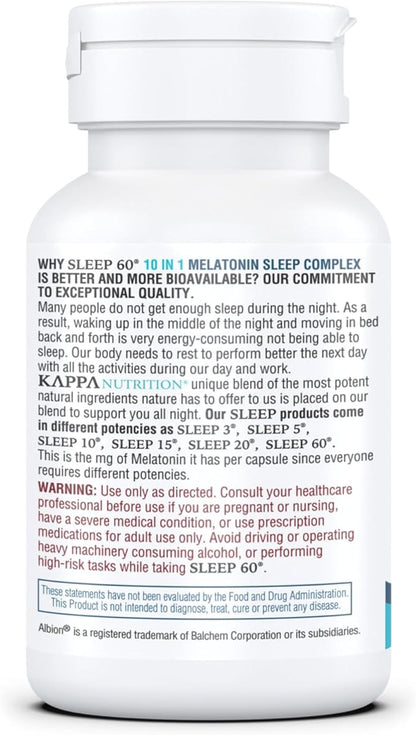 KAPPA NUTRITION Sleep 60, Sleep Aid, 60mg of Melatonin, 60-Day Supply, Non-Habit Forming Vegan Capsules Natural Ingredients for Easier Bedtime, Herbal Supplement, Valerian Root, Chamomile Non-GMO