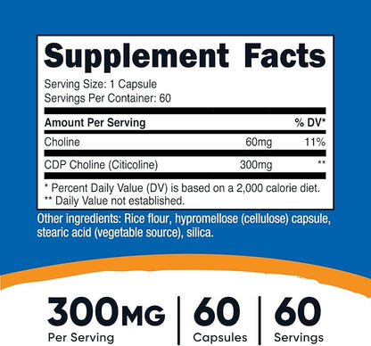 Nutricost CDP Choline (Citicoline) 300mg, 60 Vegetarian Capsules - Non-GMO, Vegetarian Friendly, Gluten Free …