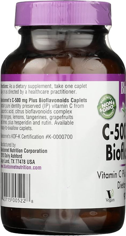 BlueBonnet Vitamin C 500 mg Plus Bioflavonoids Caplets, 90 Count (743715005228)