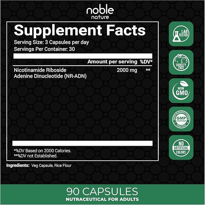 NAD+ 2000mg - Nicotinamide Riboside Adenine Dinucleotide NAD Booster- 90 Veg Capsules - 30 Days Supply